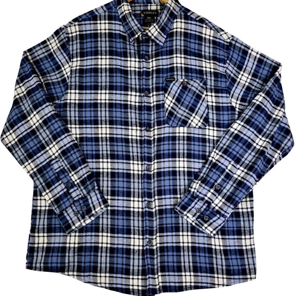 Stanley Men's Size 2XL Plaid Flannel Shirt Vintage Blue Navy Button Up Workwear‎
